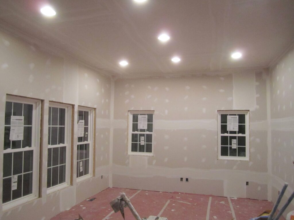 Beautifully finished drywall in a modern living room.