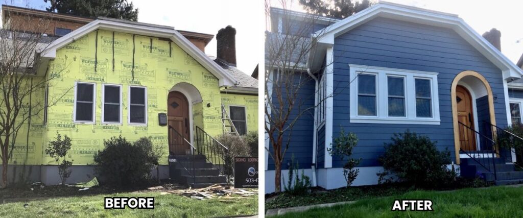 Second before and after of a siding installation showing the improved look.