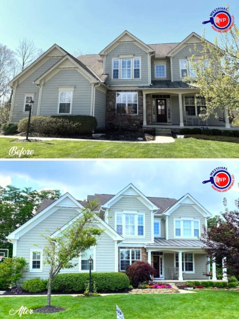 Before and after exterior painting by Westfhal Painting.
