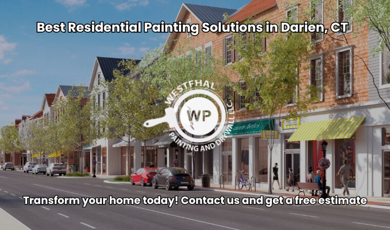 Westfhal Painting logo with a panoramic view of Darien CT in the background.