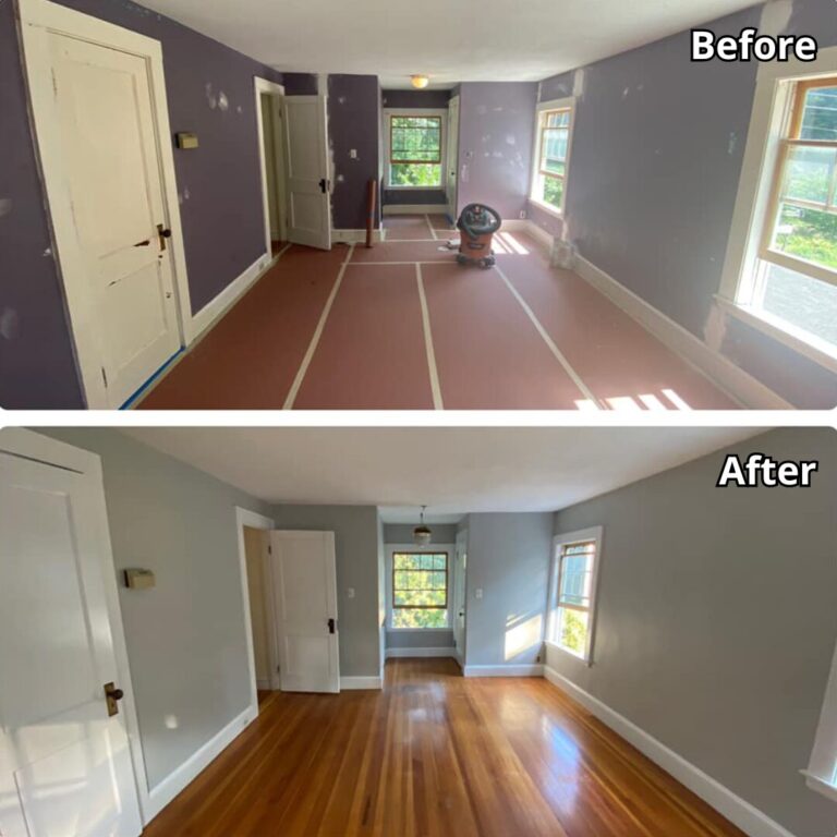 Before and after of an interior house painting project by Westfhal Painting and Drywall LLC, experts in professional interior painting services.