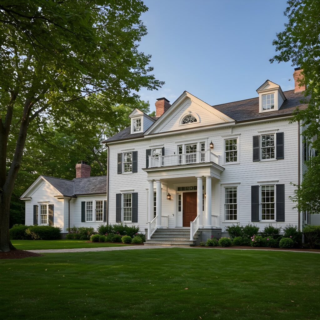 A Connecticut home painted in classic white, offering a timeless and elegant look.