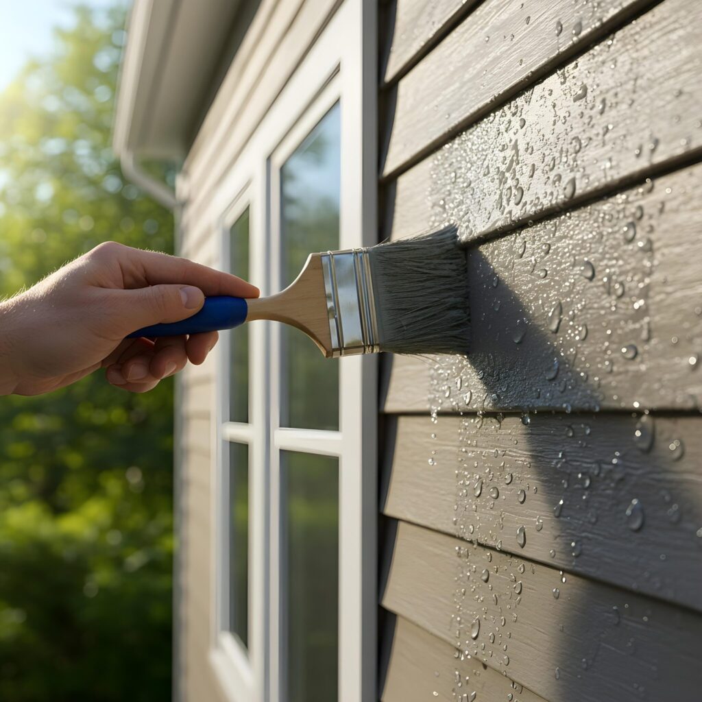 A high-quality weather-resistant paint being applied to a Connecticut home exterior.