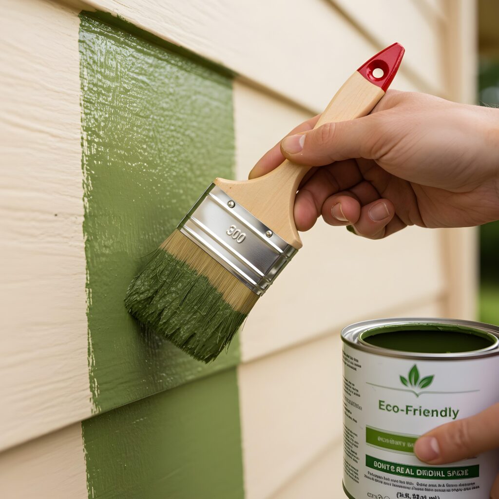 A Connecticut home painted with eco-friendly, low-VOC exterior paint. A Connecticut home painted with eco-friendly, low-VOC exterior paint.