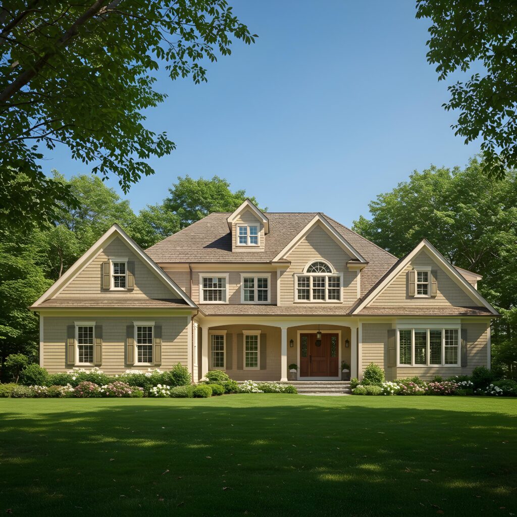 A home in Connecticut featuring a fresh warm beige exterior.