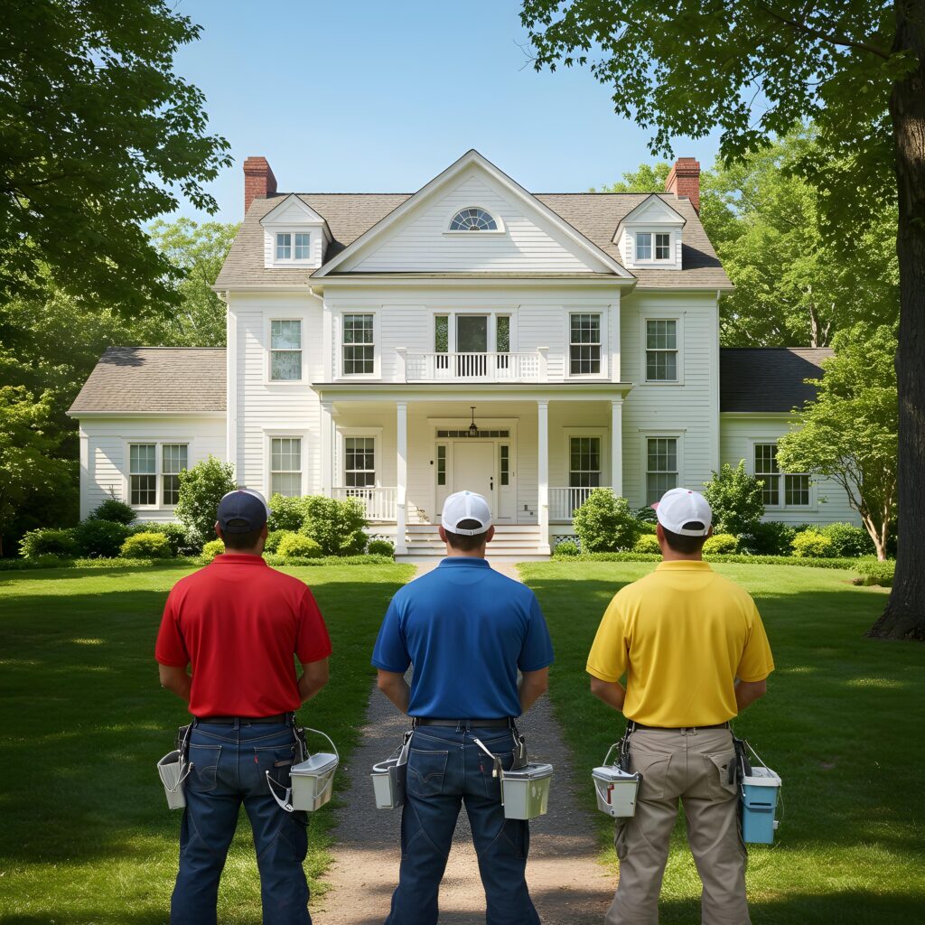 A team of experienced exterior painters working on a Connecticut home.