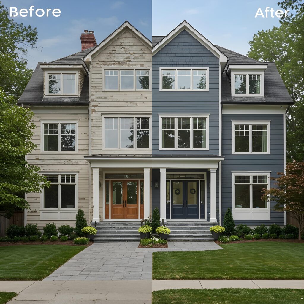 Before-and-after transformation of a modern Weston home after professional exterior painting.